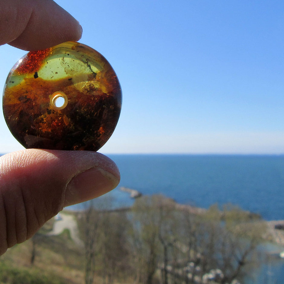 Bernsteindonut, poliert, mit Einschlüssen, Unikat