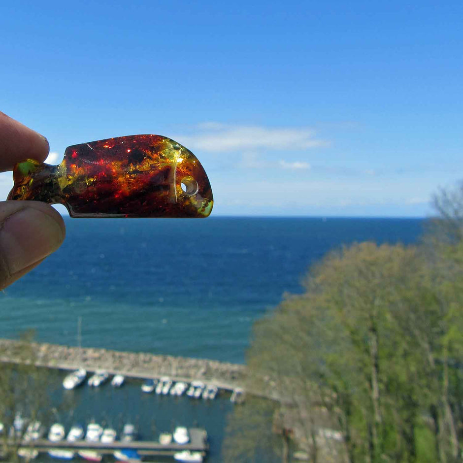 Einzelstück: Kognacfarbener Bernsteinfisch mit Einschlüssen