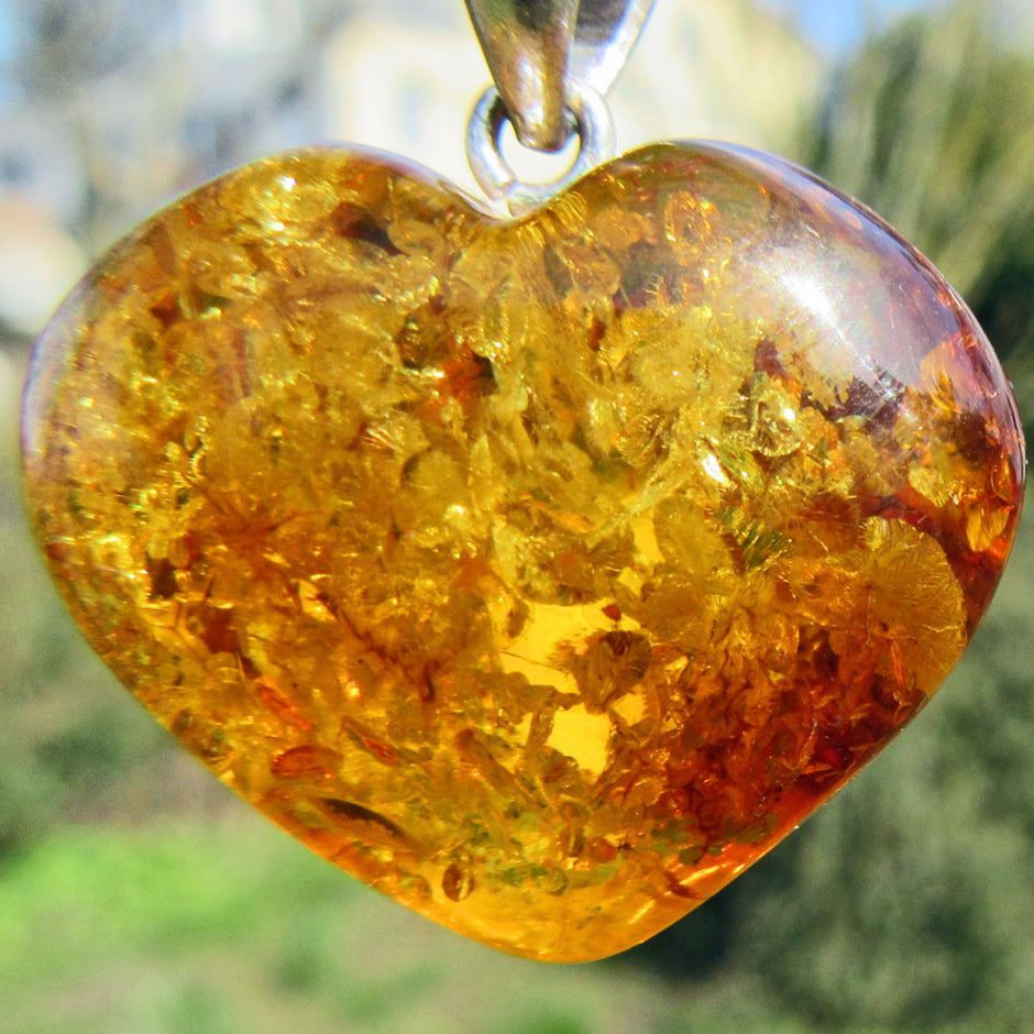 Bernsteinherz mit Einschlüssen, 925 Silber, Einzelstück