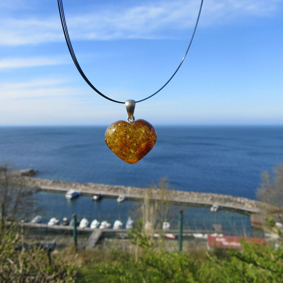 Bernsteinherz mit Einschlüssen, 925 Silber, Einzelstück