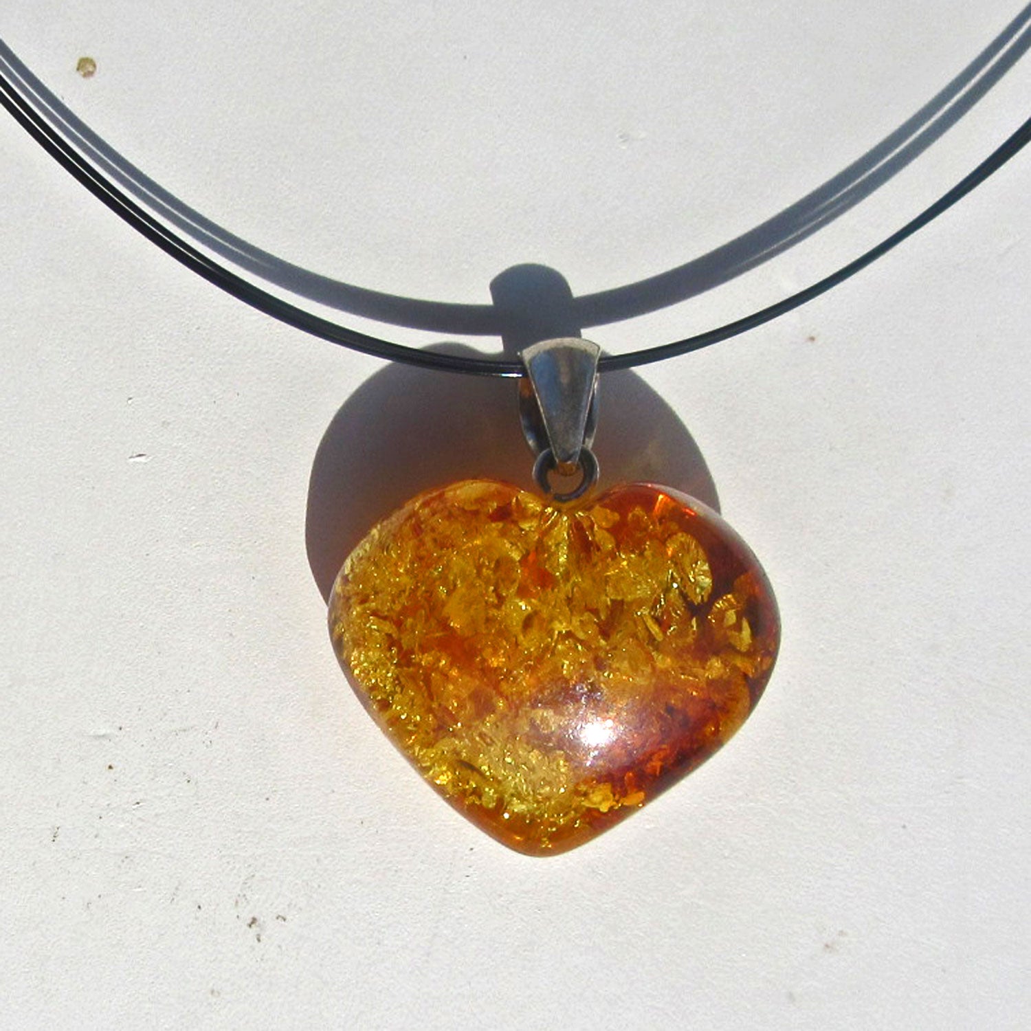 Bernsteinherz mit Einschlüssen, 925 Silber, Einzelstück