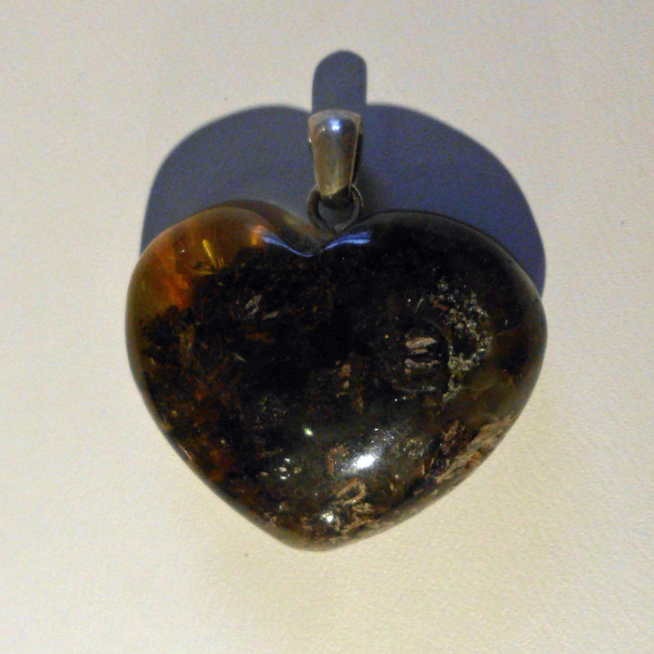 Dunkles Bernsteinherz aus 925er Silber, Unikat