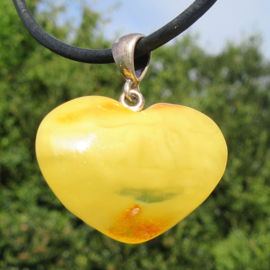 Bernsteinherz in Butterscotch, 925er Silberfassung