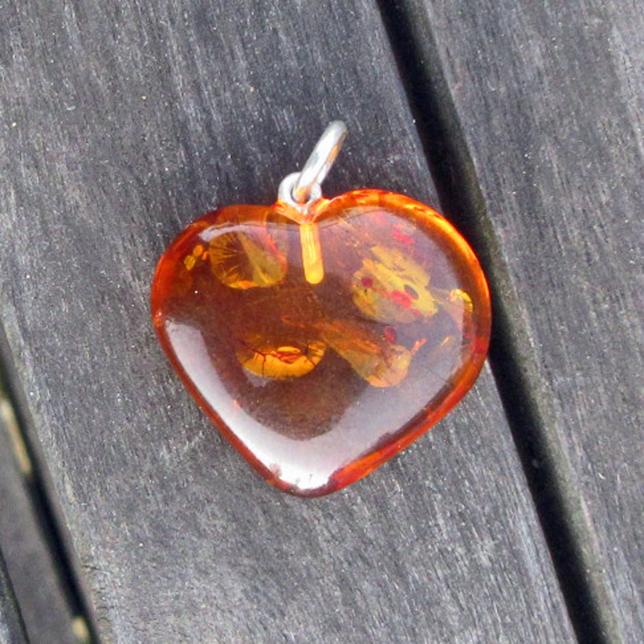 Kognacfarbenes Bernsteinherz aus 925er Silber, Unikat