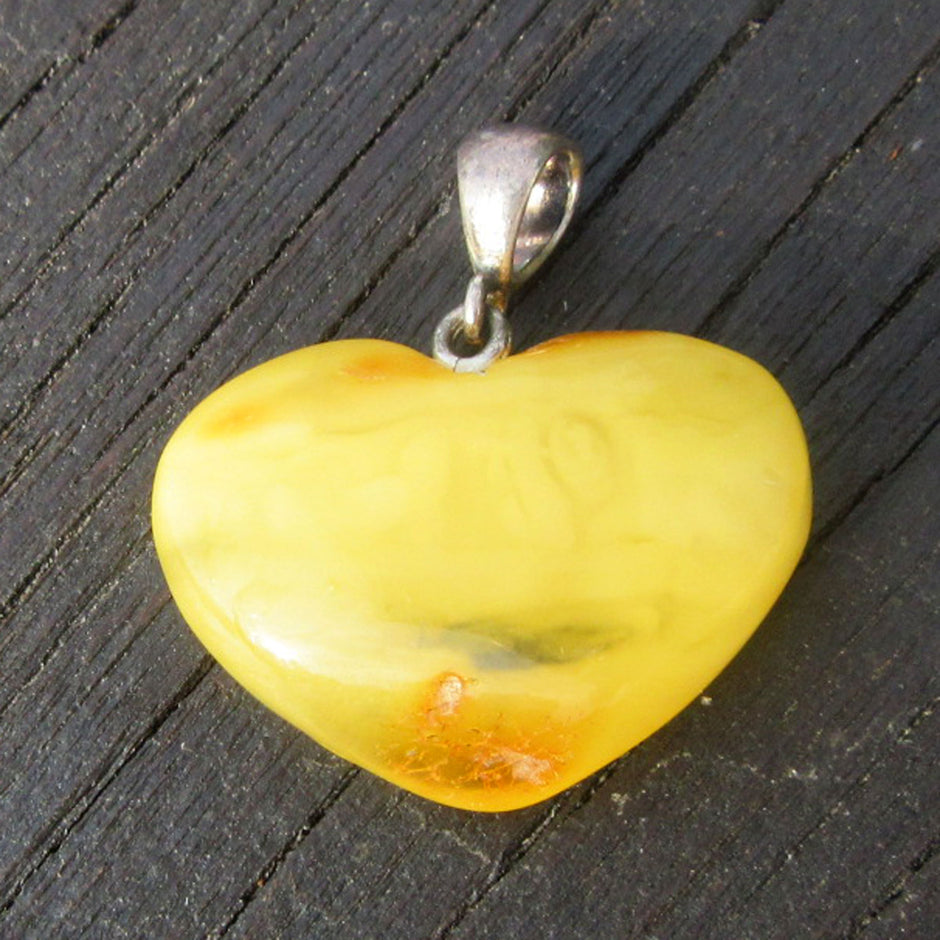 Bernsteinherz in Butterscotch, 925er Silberfassung