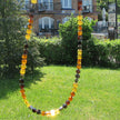 Elegantes Collier aus Bernstein und Silberwürfeln
