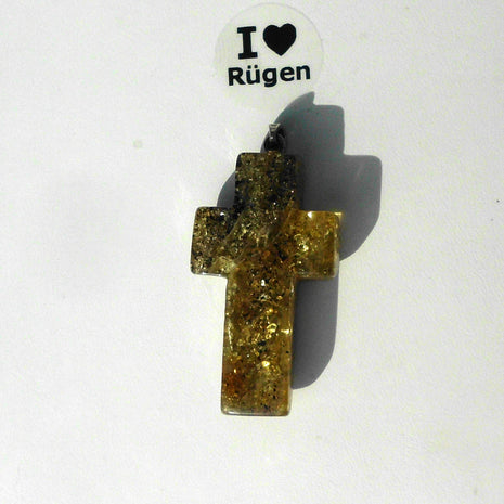 Großes, poliertes Bernsteinkreuz aus Silber 925