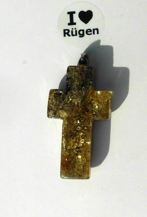 Großes, poliertes Bernsteinkreuz aus Silber 925