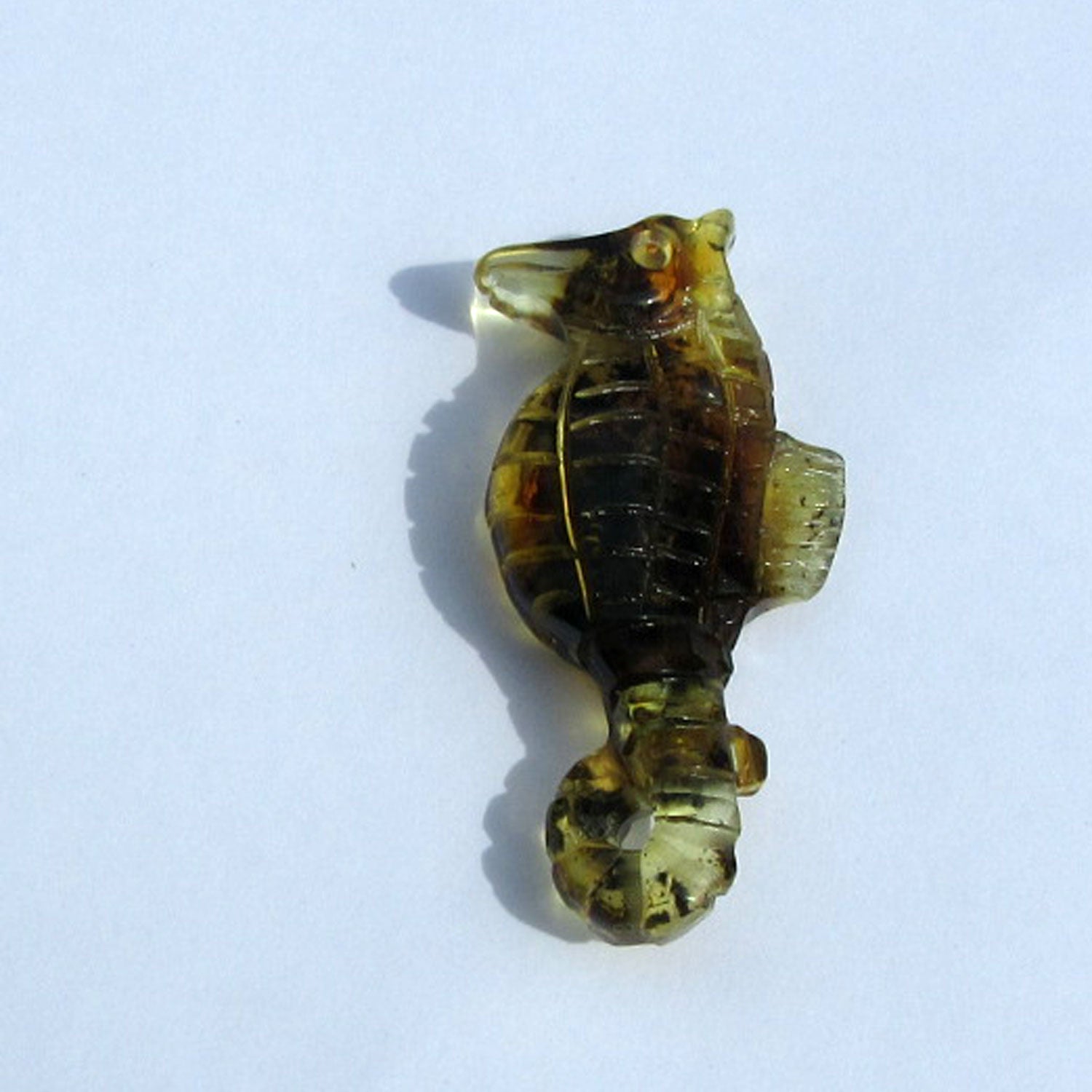 Seepferdchen aus Bernstein, gescheckt, Unikat von Rügen