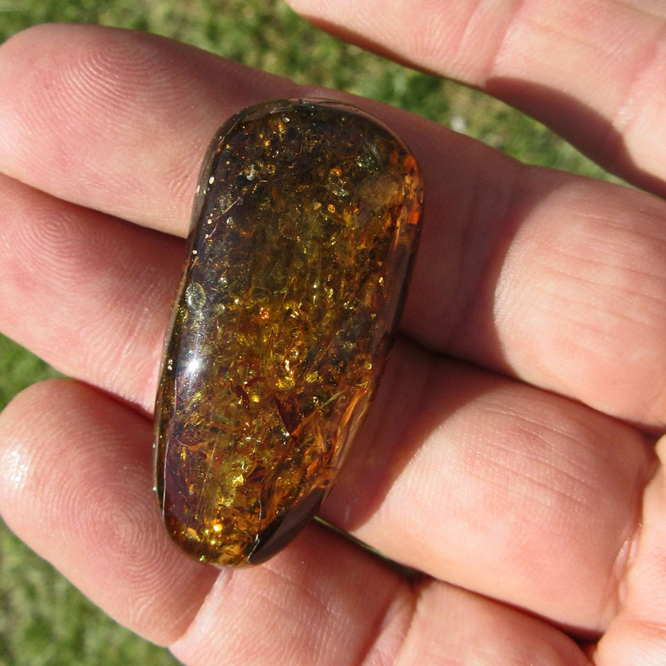 Dunkles Bernsteinstück, poliert und unpoliert, Einzelstück