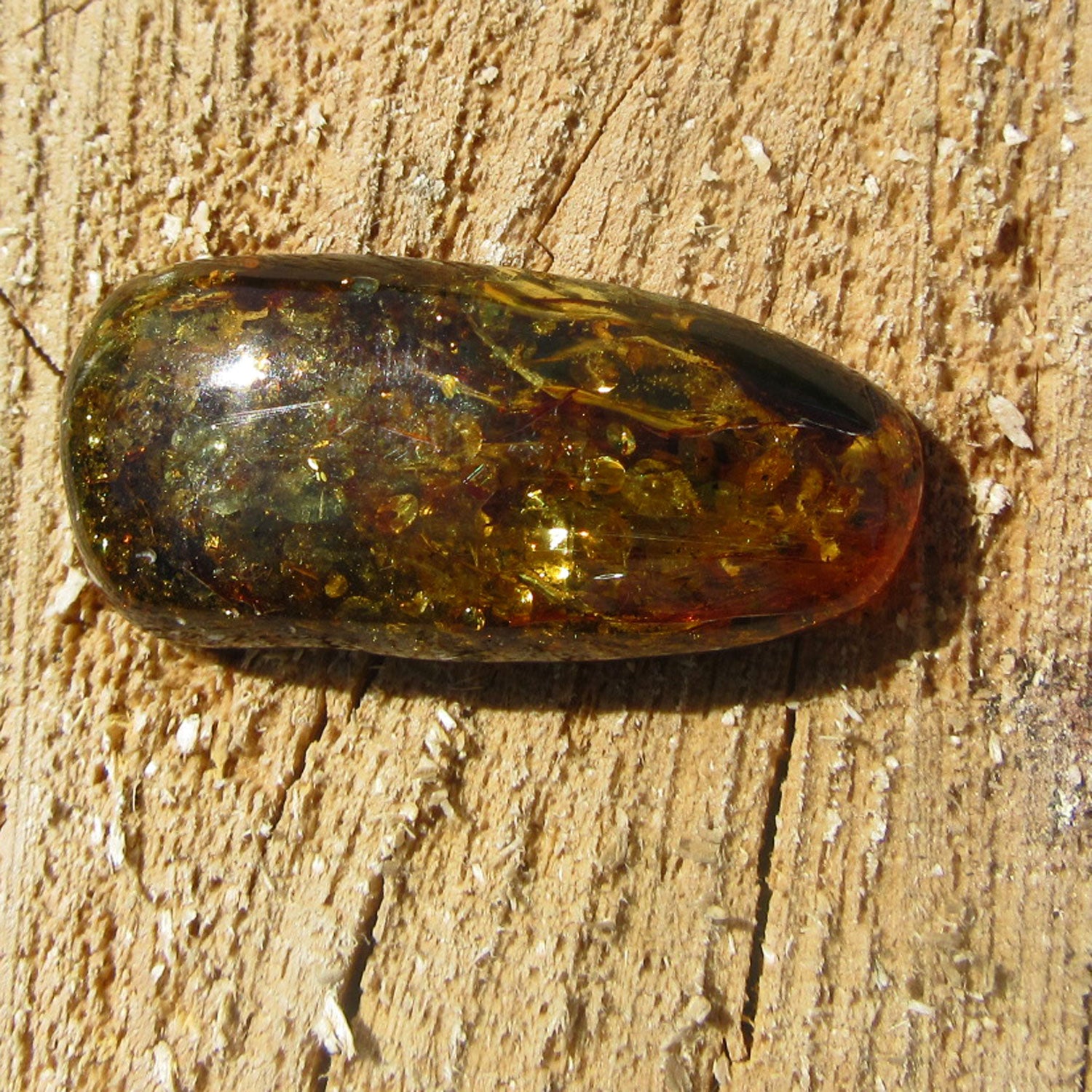 Dunkles Bernsteinstück, poliert und unpoliert, Einzelstück