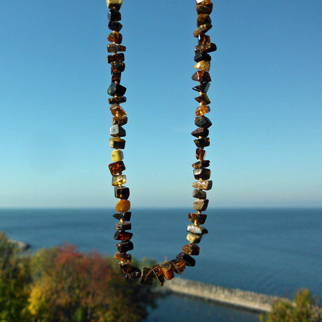 Polierte Kette aus dunklem Moorbernstein, 47 cm