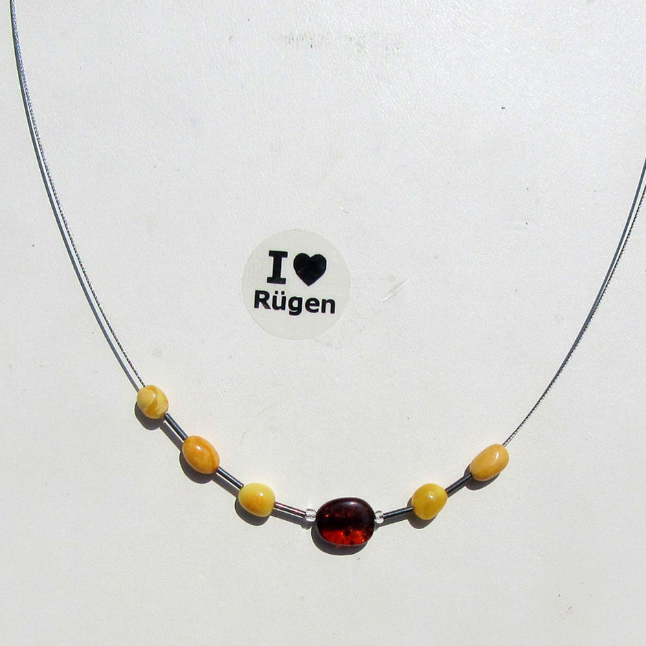 Elegantes Drahtcollier mit Bernstein und Silberröhrchen