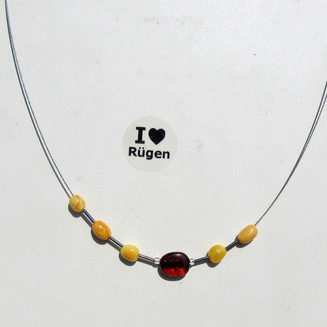 Elegantes Drahtcollier mit Bernstein und Silberröhrchen