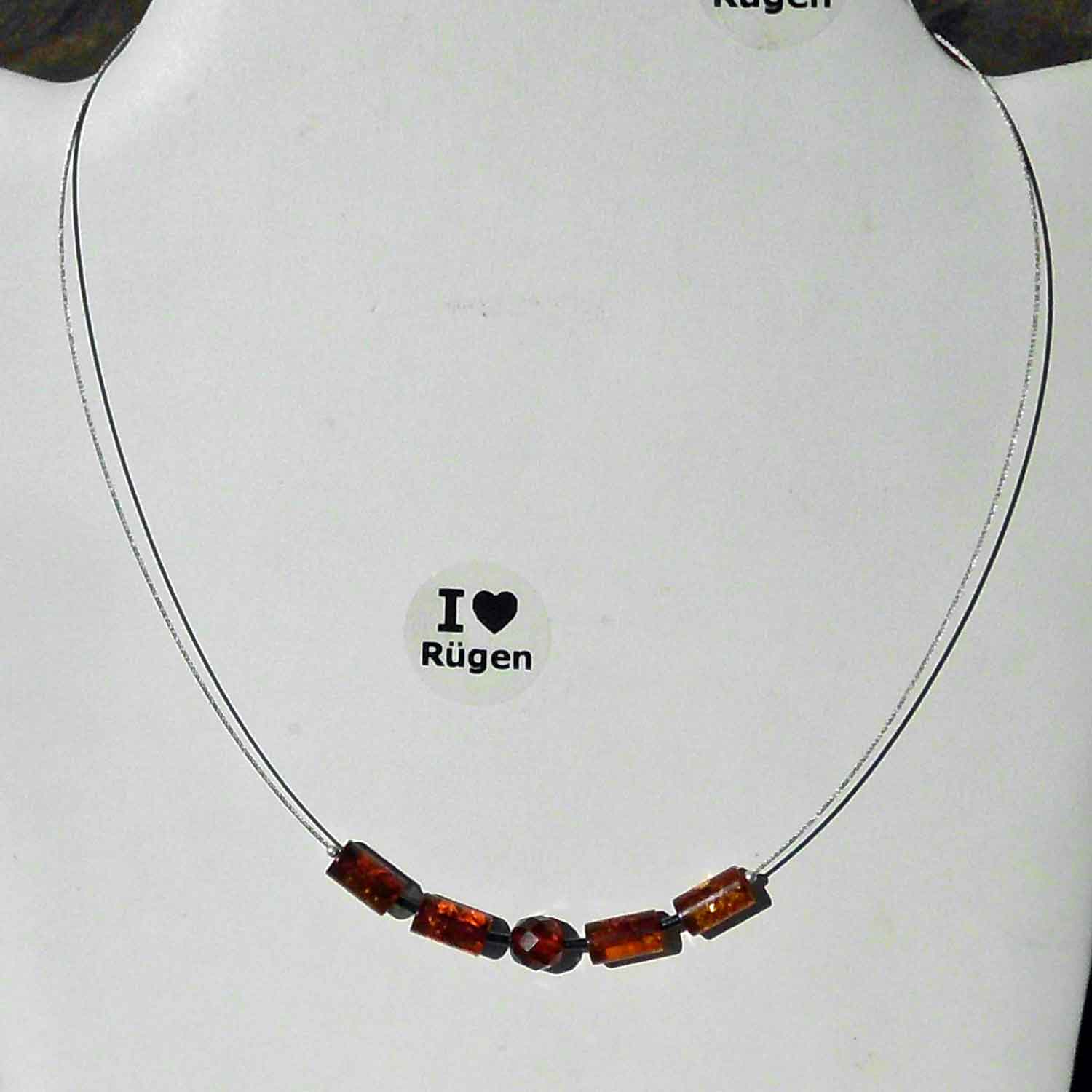 Elegantes Drahtcollier mit Bernsteinen und Glasperlen