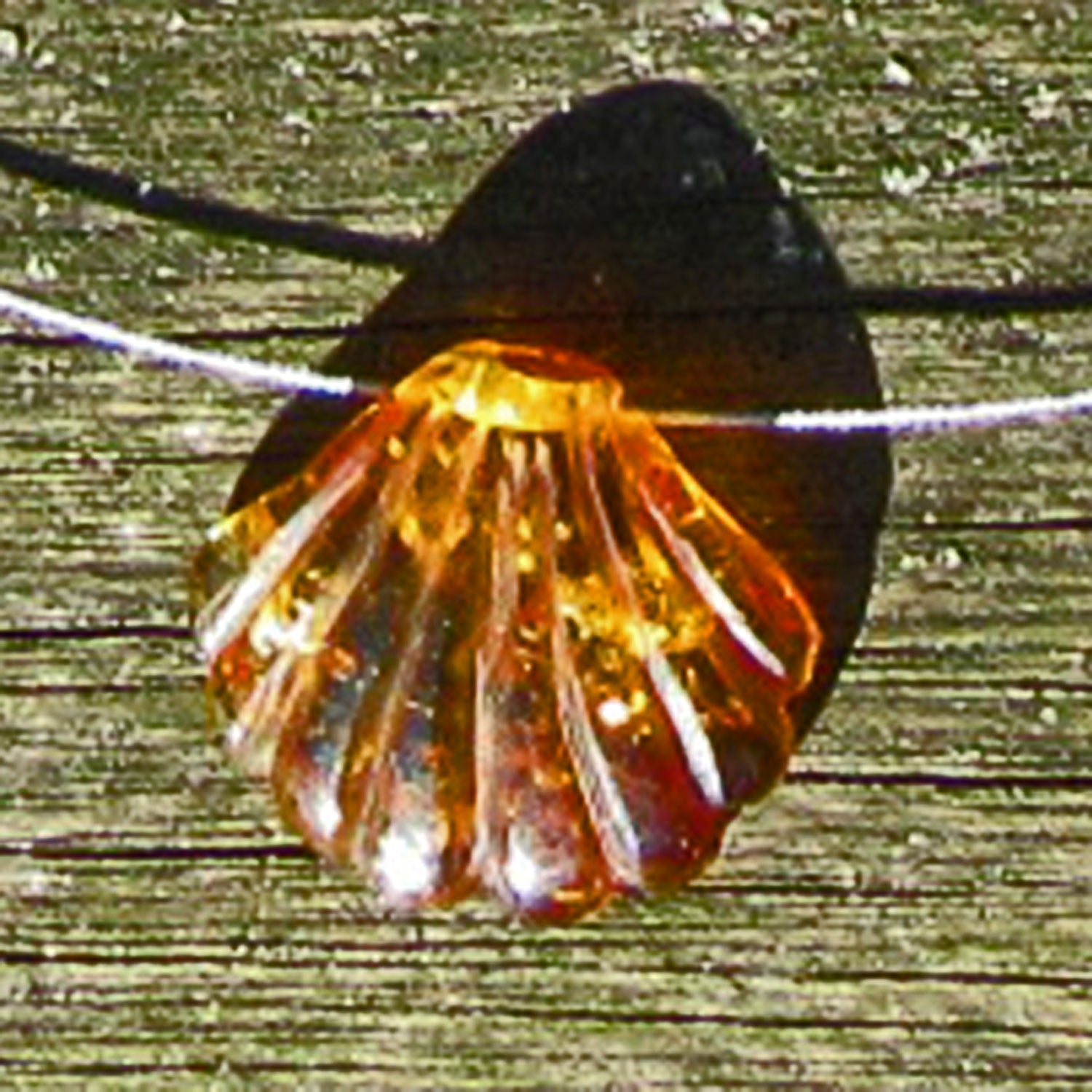 Elegantes Drahtcollier mit polierter Bernsteinmuschel