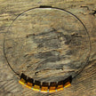 Drahtcollier mit Bernsteinwalzen und Glasperlen, Unikat