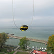 Drahtcollier mit gedrehter Bernsteinperle, 44 cm