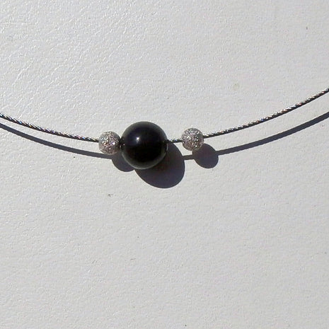 Drahtcollier mit Feuersteinperle und Silberperlen