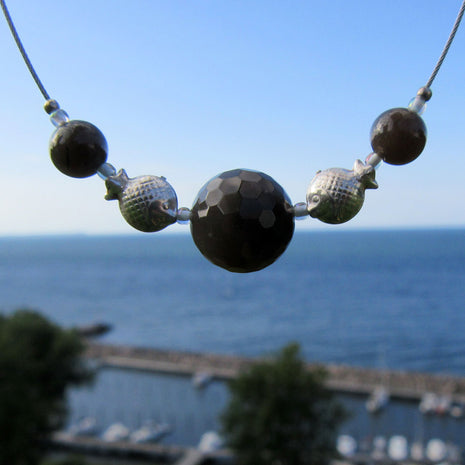 Collier aus Feuerstein und Silber, handgefertigt, Unikat