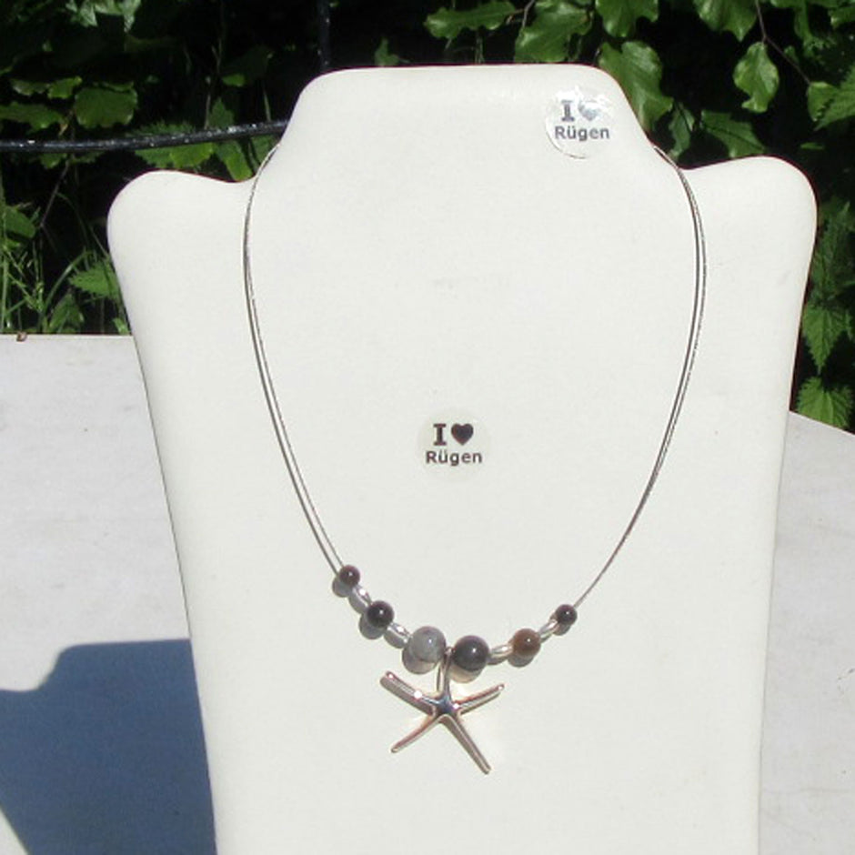 Edles Collier aus Feuerstein und Silber mit Seestern
