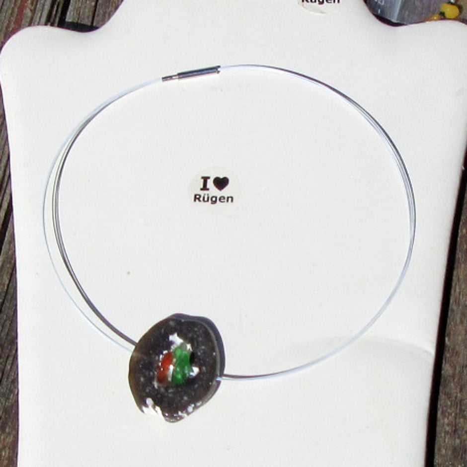 Einzigartiges Drahtcollier mit Feuerstein und Seeglas