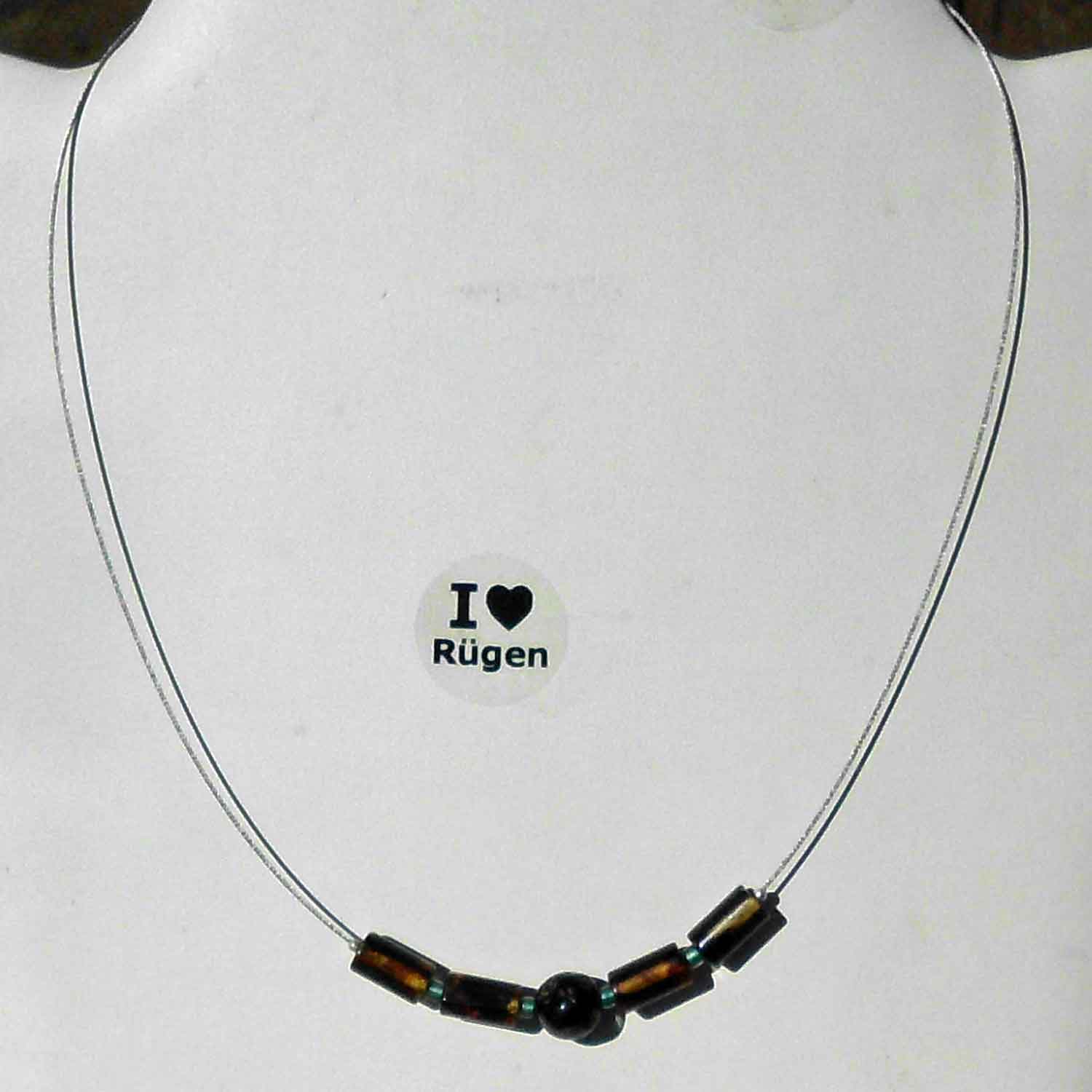 Elegantes Drahtcollier mit Bernsteinen und Glasperlen