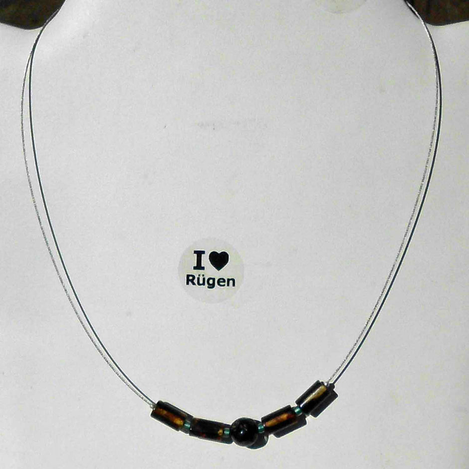 Elegantes Drahtcollier mit Bernsteinen und Glasperlen