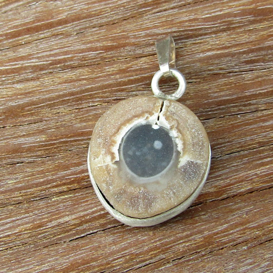 In Silber eigefasste Donnerkeilscheibe anpoliertUNIKAT