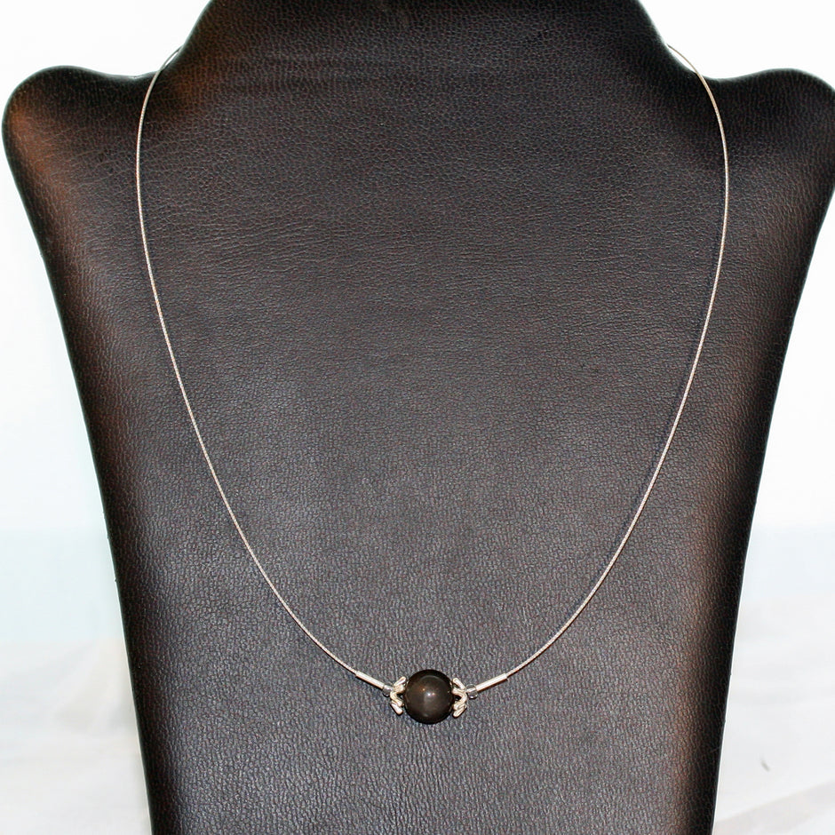 Drahtcollier mit Feuersteinperle und Silber, Unikat