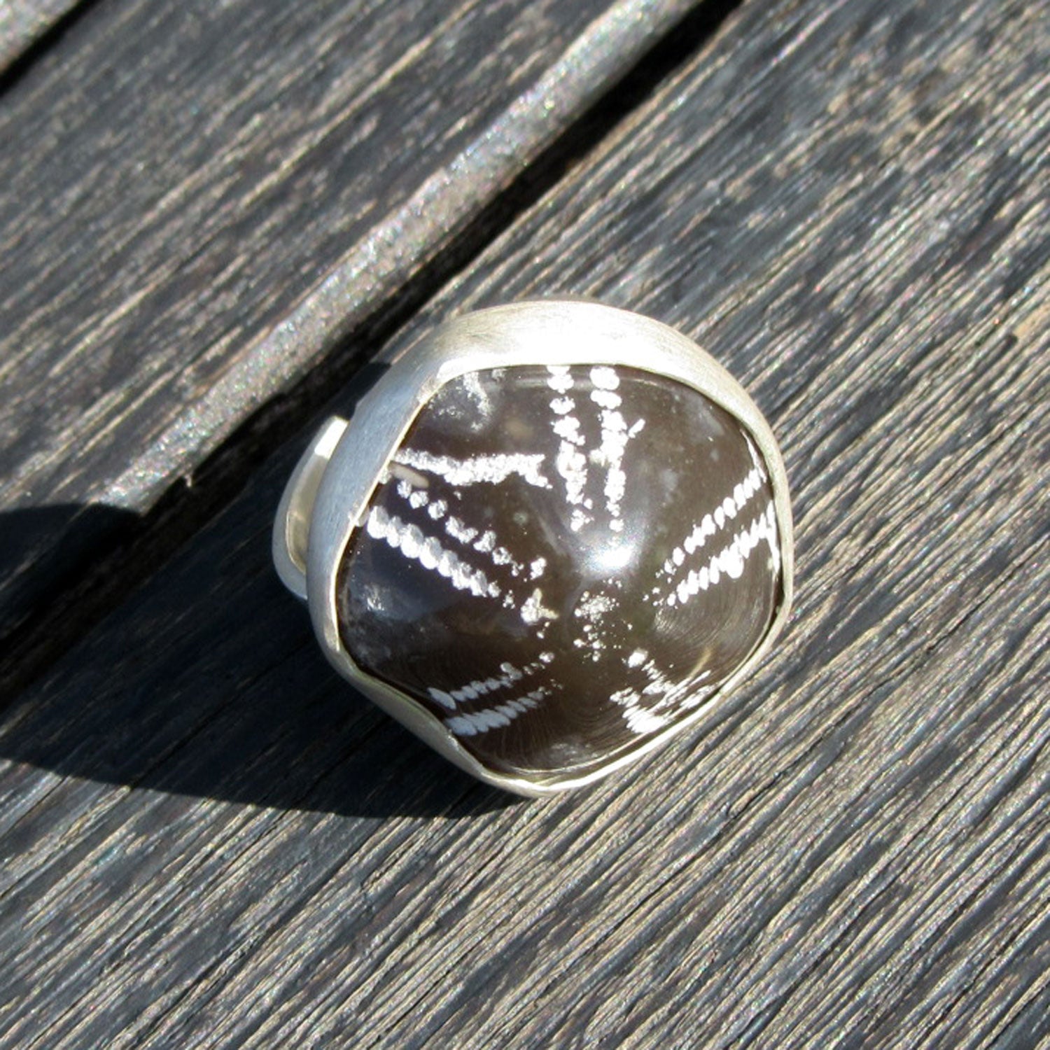 Fingerring aus Silber mit poliertem Seeigel von Rügen