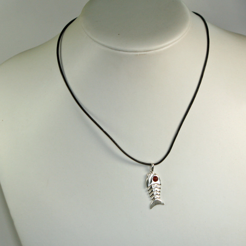 Filigraner Fisch aus Silber mit Bernstein, Einzelstück