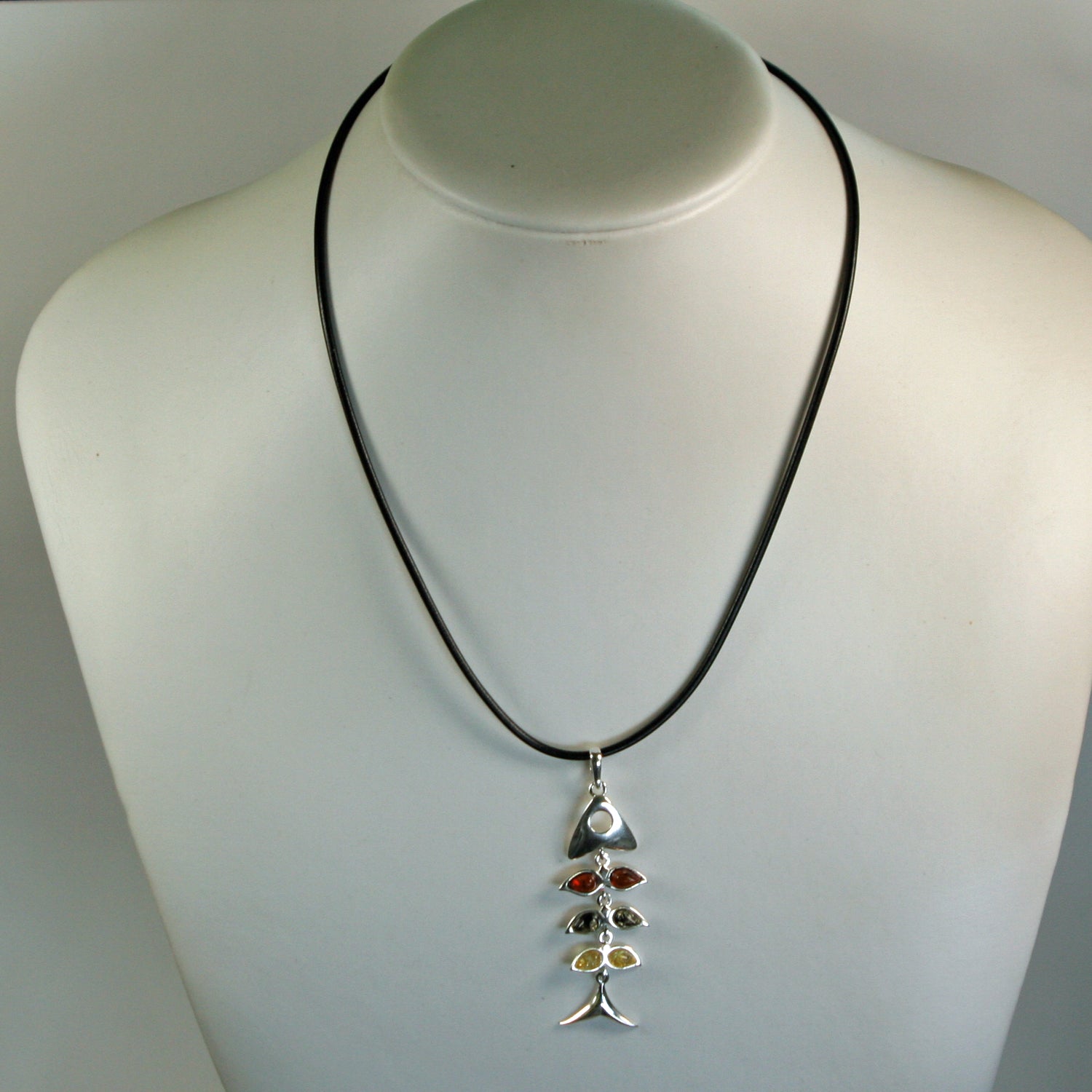 Filigraner Fisch aus 925er Silber mit Bernstein, Unikat