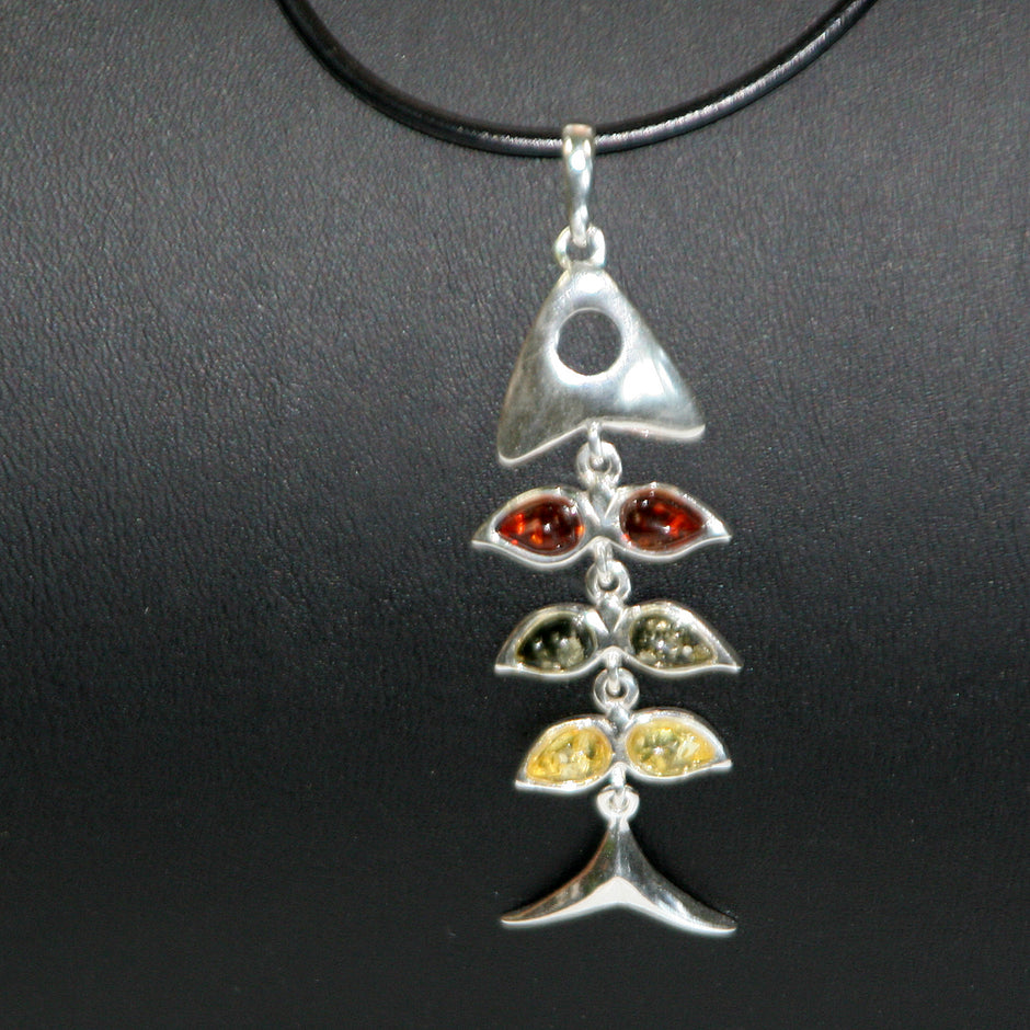 Filigraner Fisch aus 925er Silber mit Bernstein, Unikat