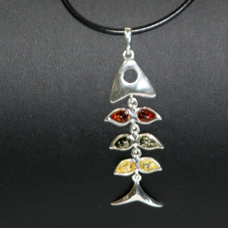 Filigraner Fisch aus 925er Silber mit Bernstein, Unikat