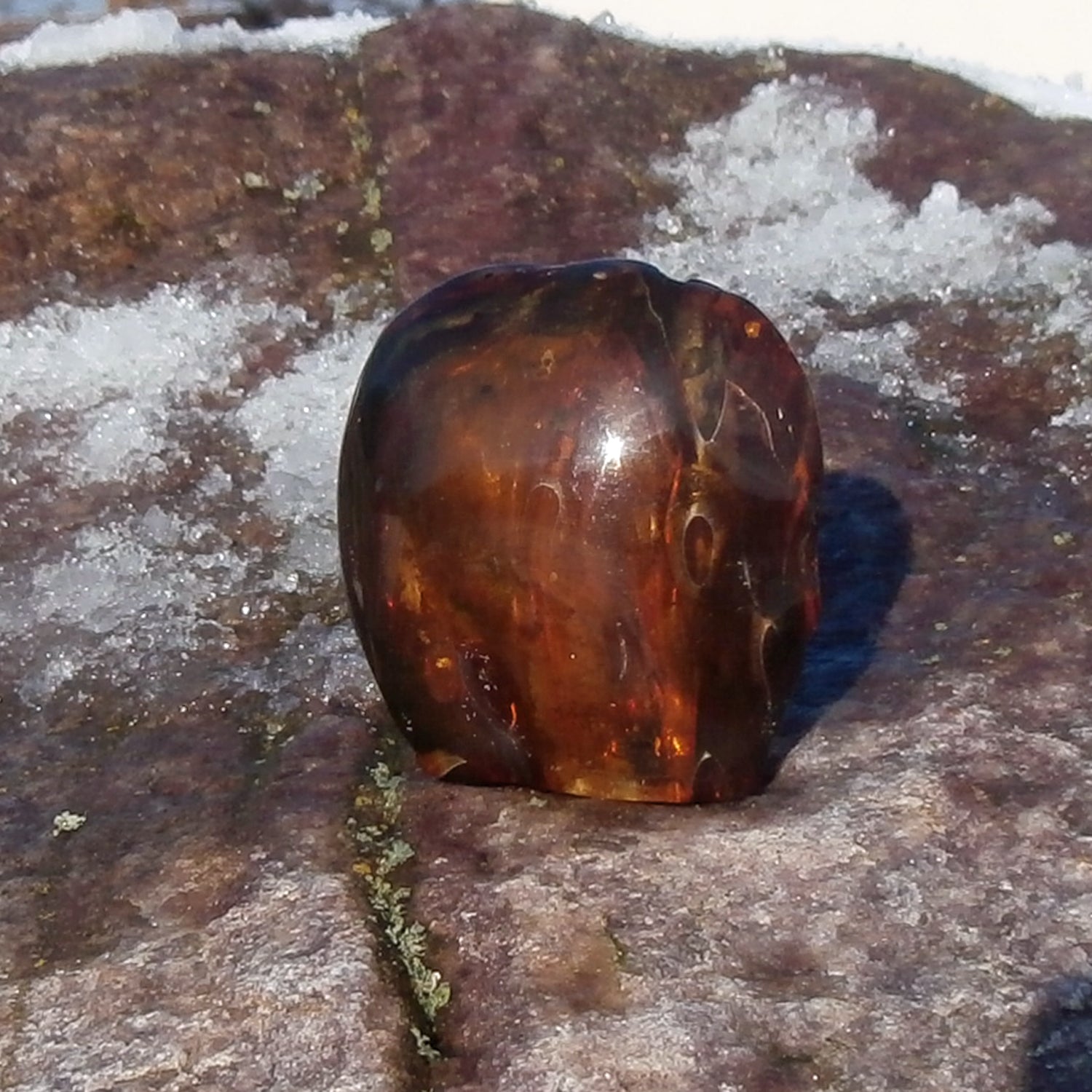 Poliertes Dunkles Bernsteinstück – Einzigartig und Durchscheinend