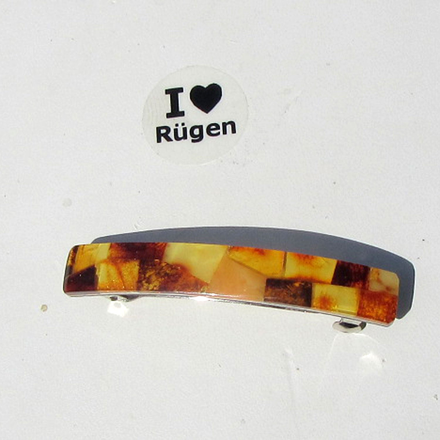 Haarspange aus buntem Bernstein – Unikat von Rügen