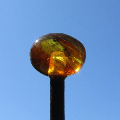 Haarnadel aus Holz mit kognacfarbenem Bernstein – Unikat