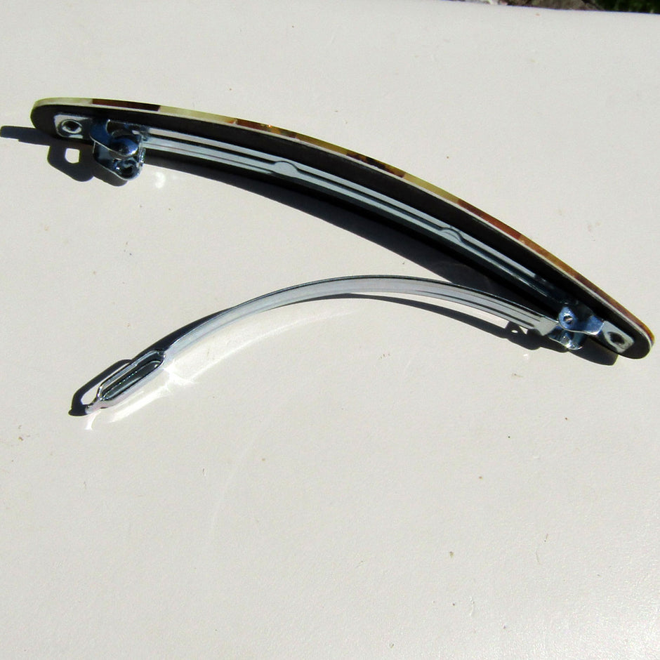 Haarspange aus flachem Bernstein, farbenfroh und einzigartig