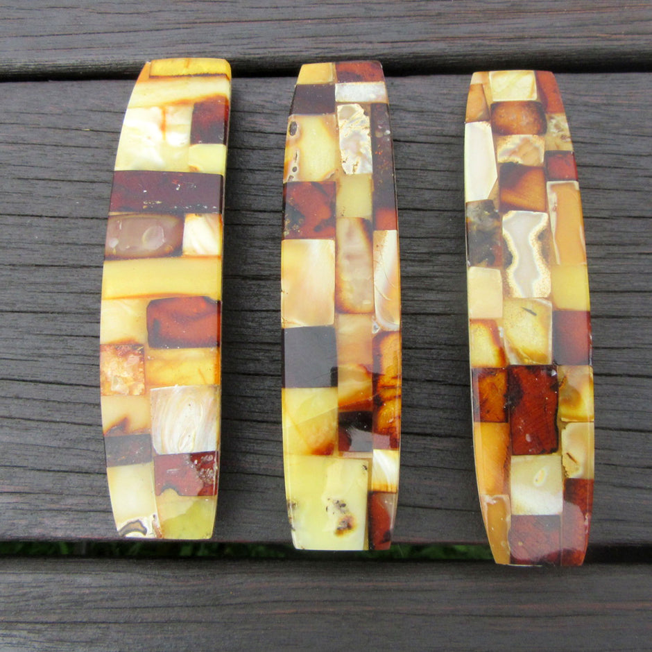 Haarspange aus buntem Bernstein – maritimes Unikat