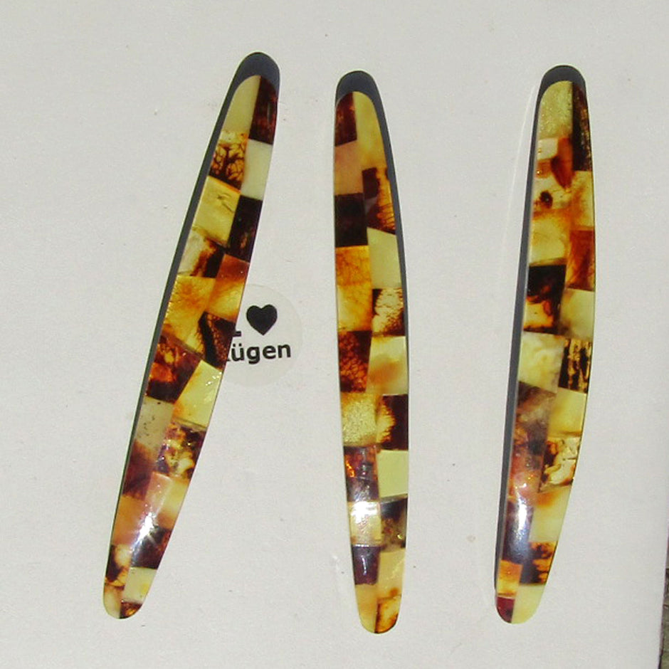Haarspange aus flachem Bernstein, farbenfroh und einzigartig