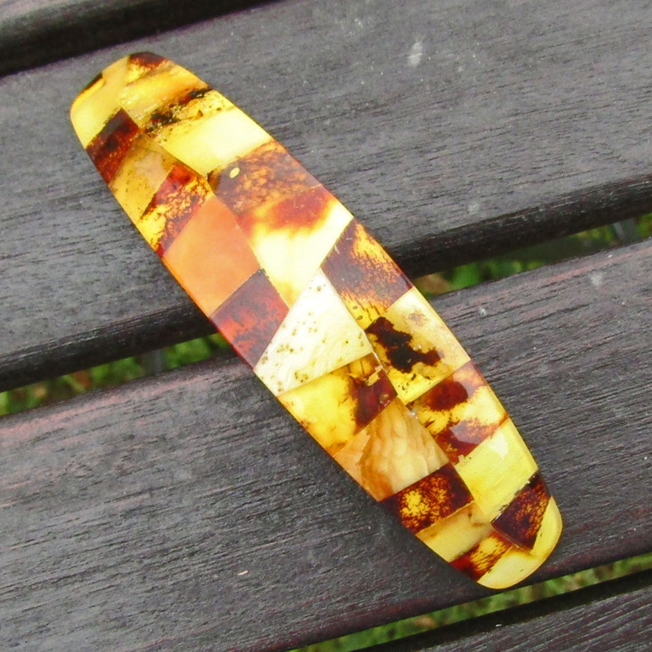 Haarspange aus buntem Bernstein – echtes Unikat von Rügen
