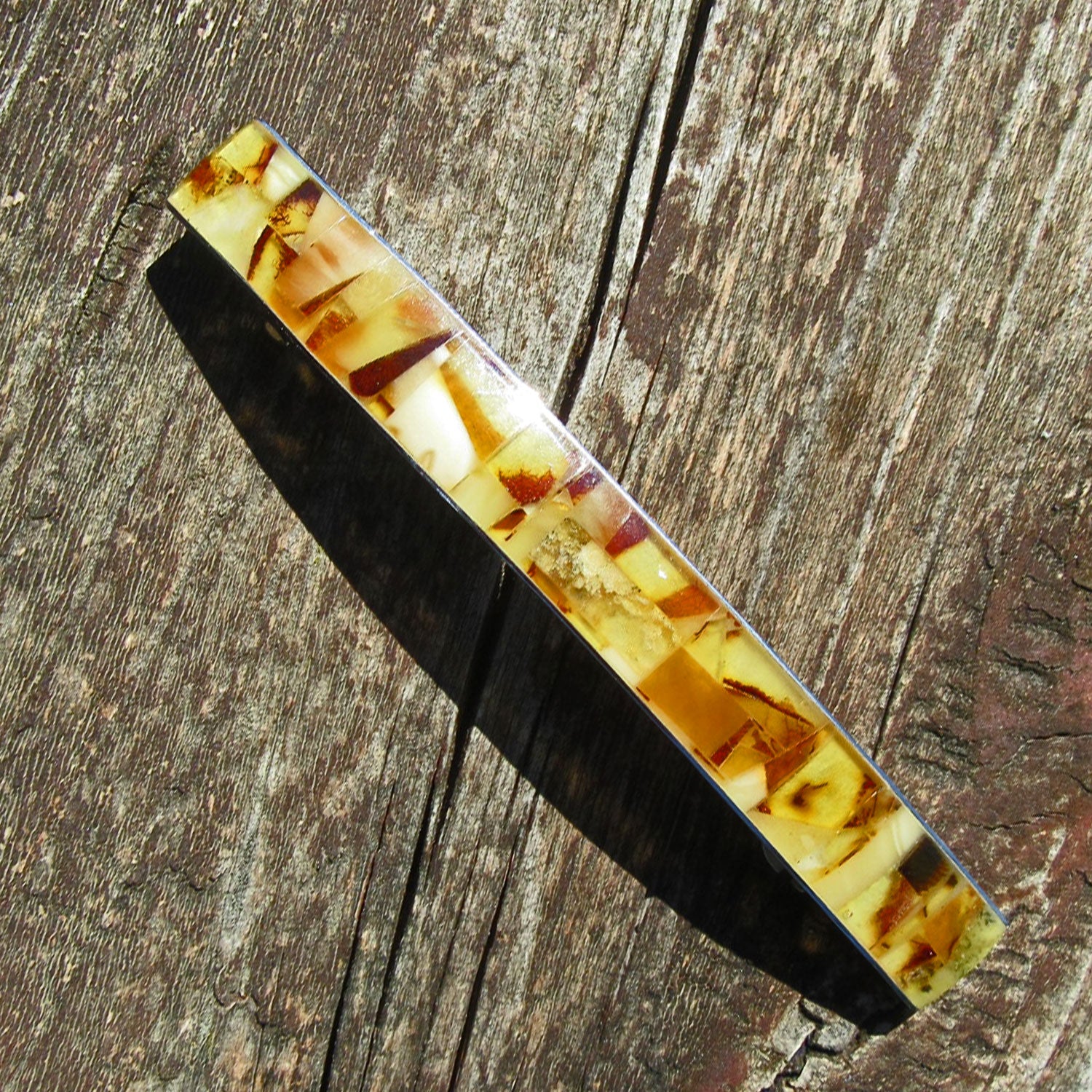 Haarspange aus buntem Bernstein – ein Unikat