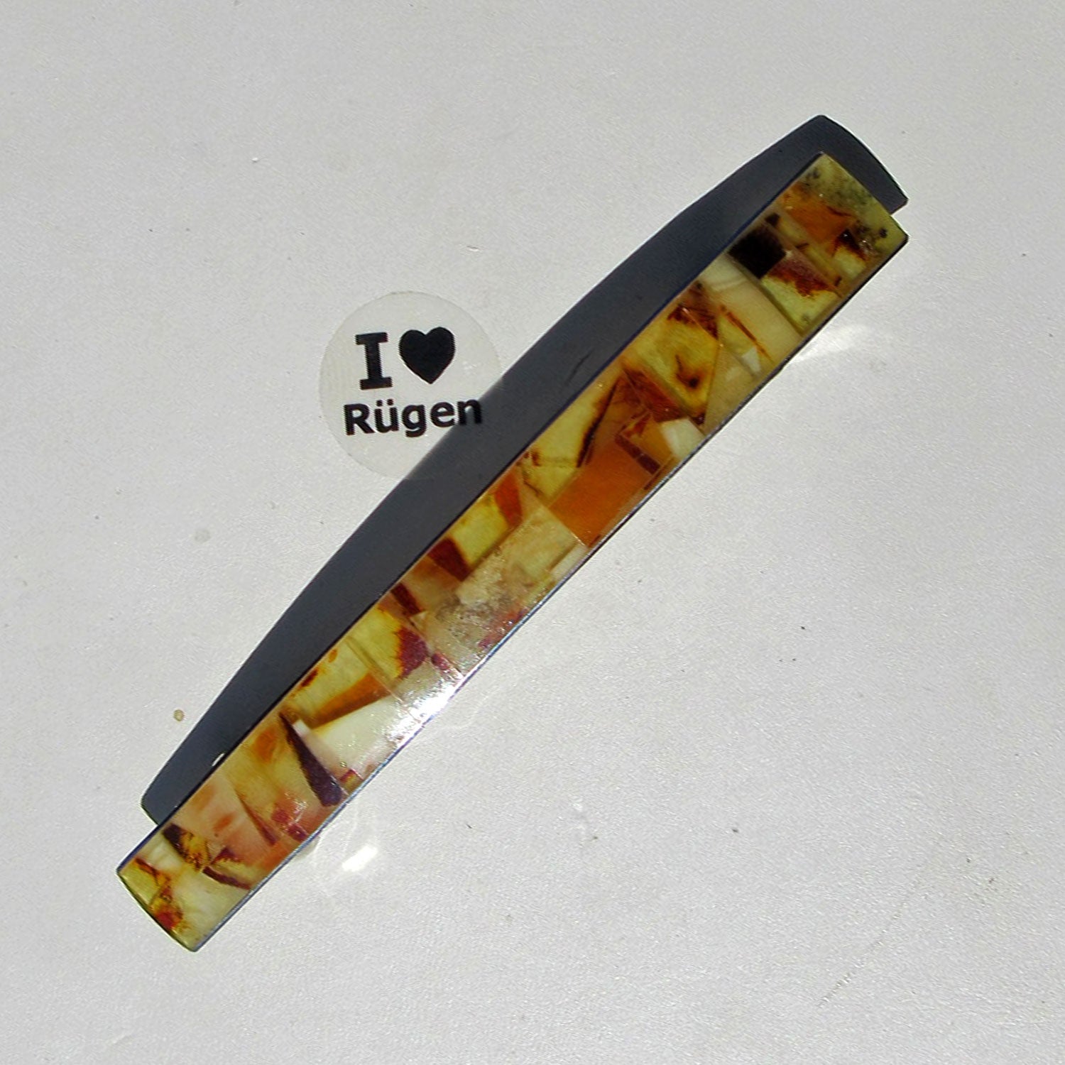 Haarspange aus buntem Bernstein – ein Unikat