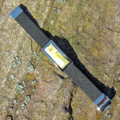 Armband aus Kautschuk mit Bernsteinintarsien, Unikat