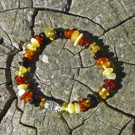 Hochwertiges Kinderarmband aus poliertem Bernstein und Eule oder Elefant