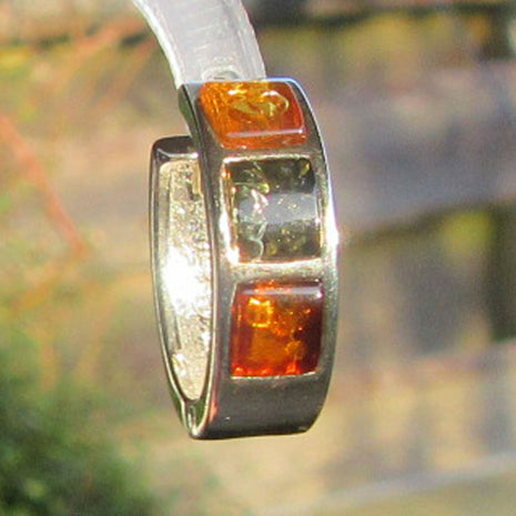 Silberne Klappcreolen mit Bernstein, einzigartig und handgefertigt