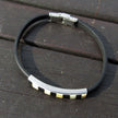 Elegantes Lederarmband mit Bernsteinintarsien, Unikat