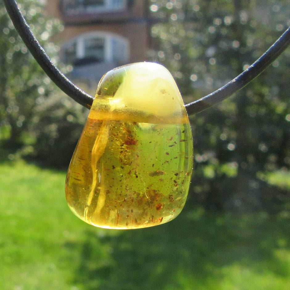 Ledercollier mit poliertem Bernstein - Unikat