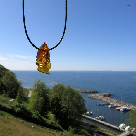 Ledercollier mit Bernsteinfisch – Unikat von Rügen